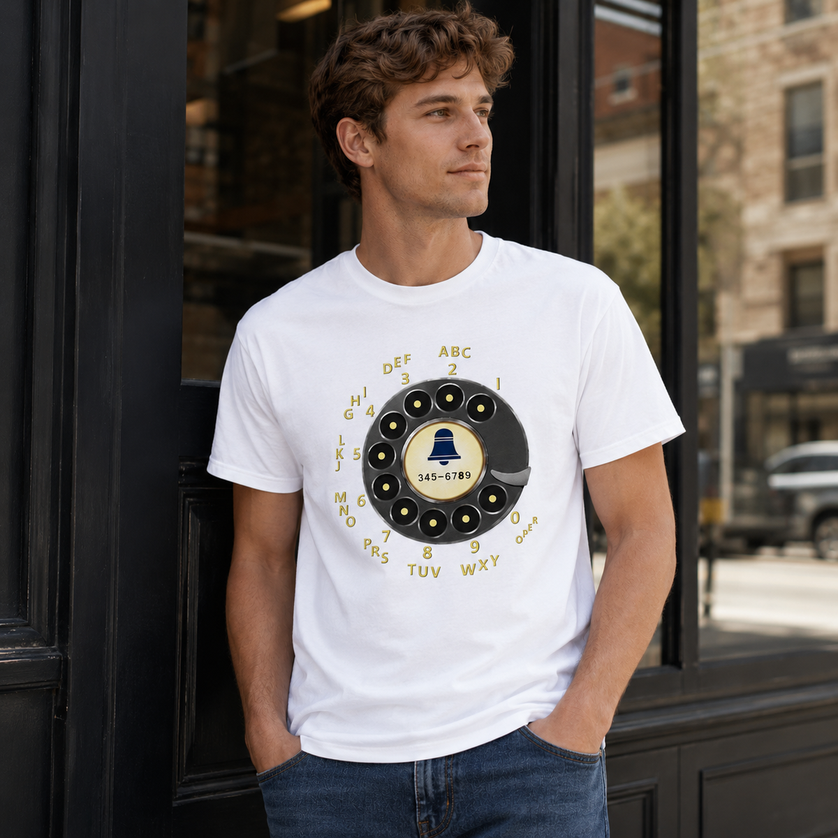 Vintage Rotary Phone Dial Pattern T-Shirt--VINT001
