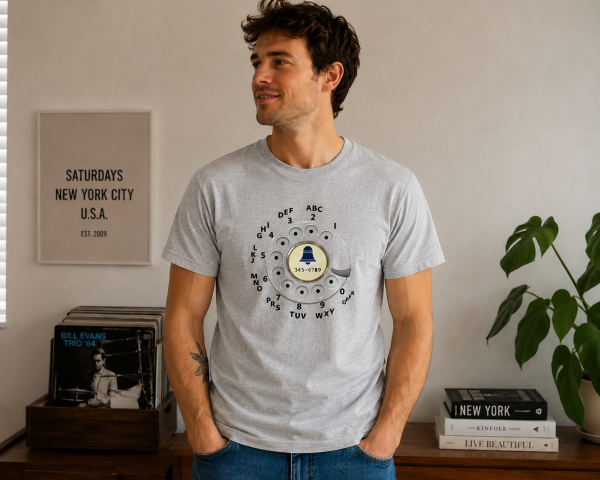 Vintage Rotary Phone Dial Pattern T-Shirt--VINT003