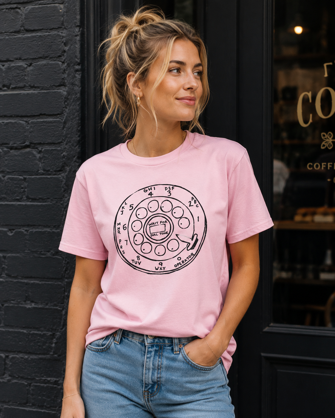 Vintage Rotary Phone Dial Pattern T-Shirt--VINT005