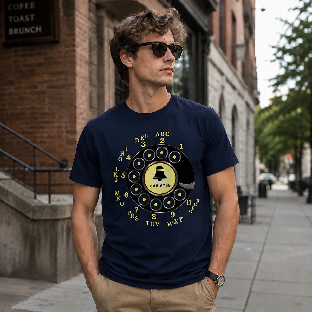 Vintage Rotary Phone Dial Pattern T-Shirt--VINT013