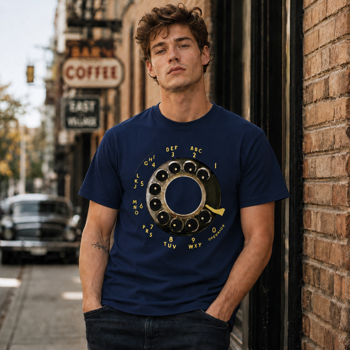 Vintage Rotary Phone Dial Pattern T-Shirt--VINT018
