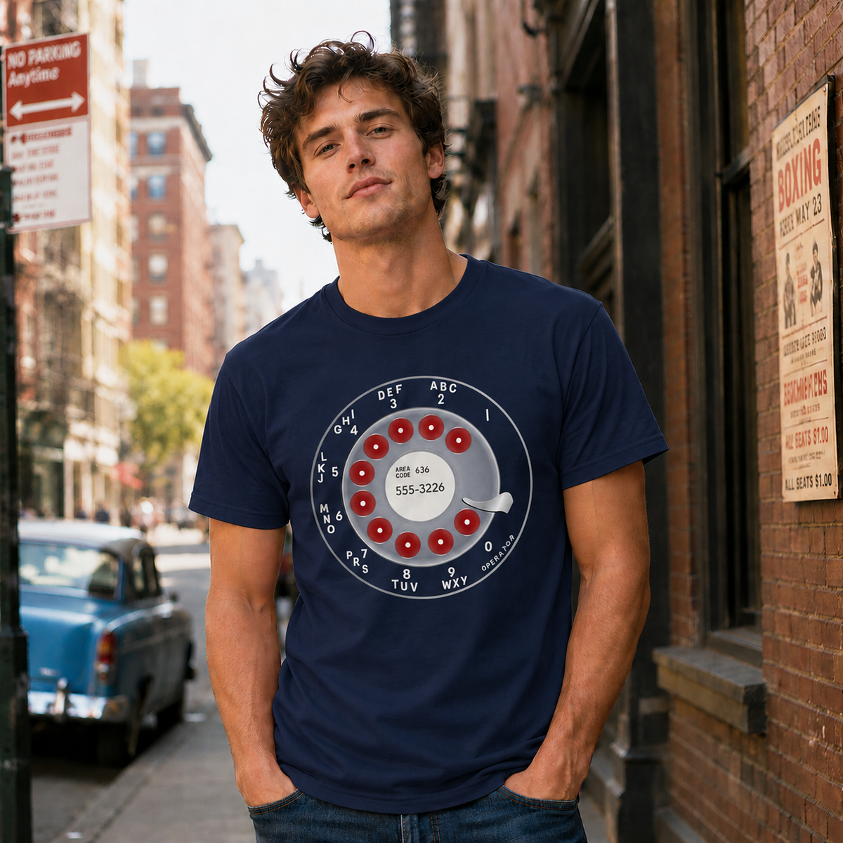 Vintage Rotary Phone Dial Pattern T-Shirt--VINT026