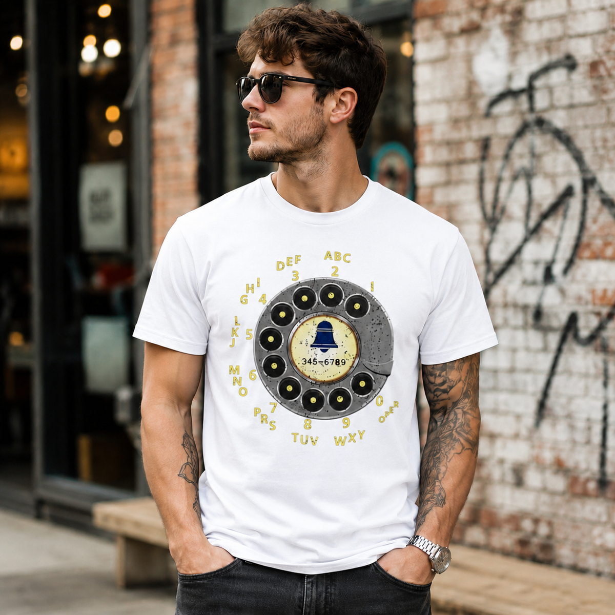 Vintage Rotary Phone Dial Pattern T-Shirt--VINT027
