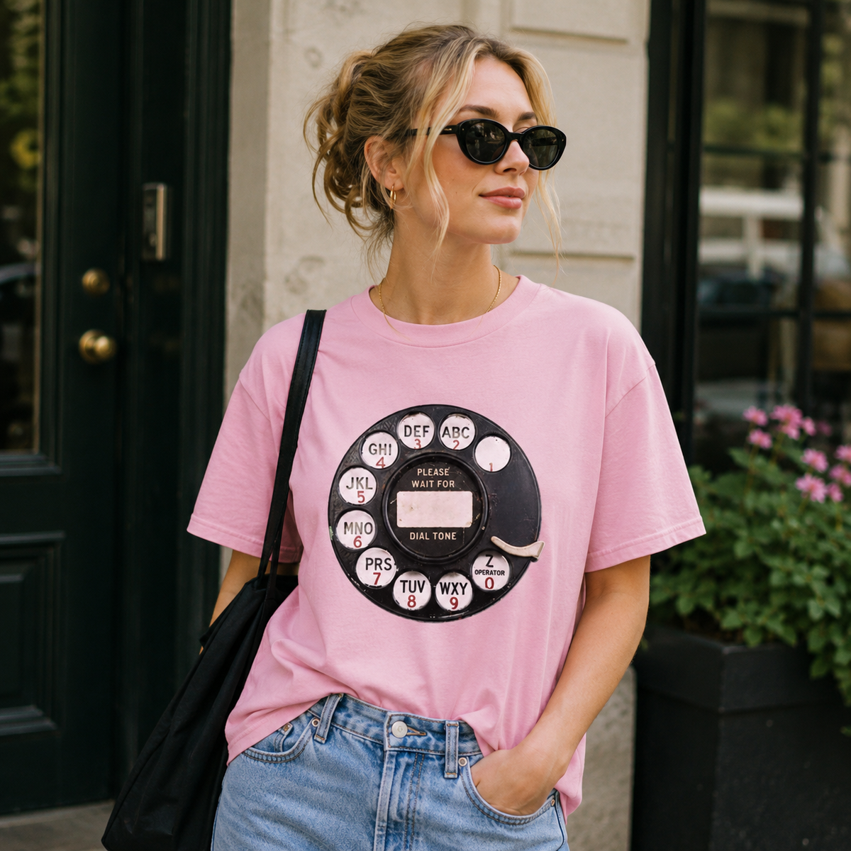 Vintage Rotary Phone Dial Pattern T-Shirt--VINT029