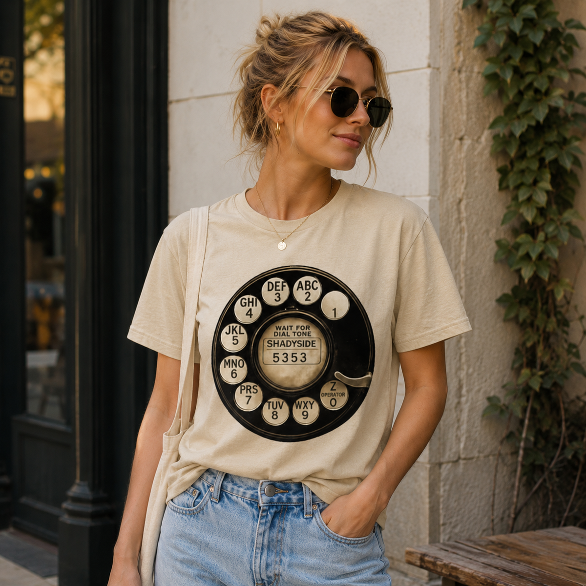 Vintage Rotary Phone Dial Pattern T-Shirt--VINT031