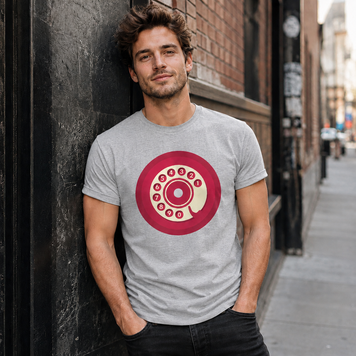 Vintage Rotary Phone Dial Pattern T-Shirt--VINT032