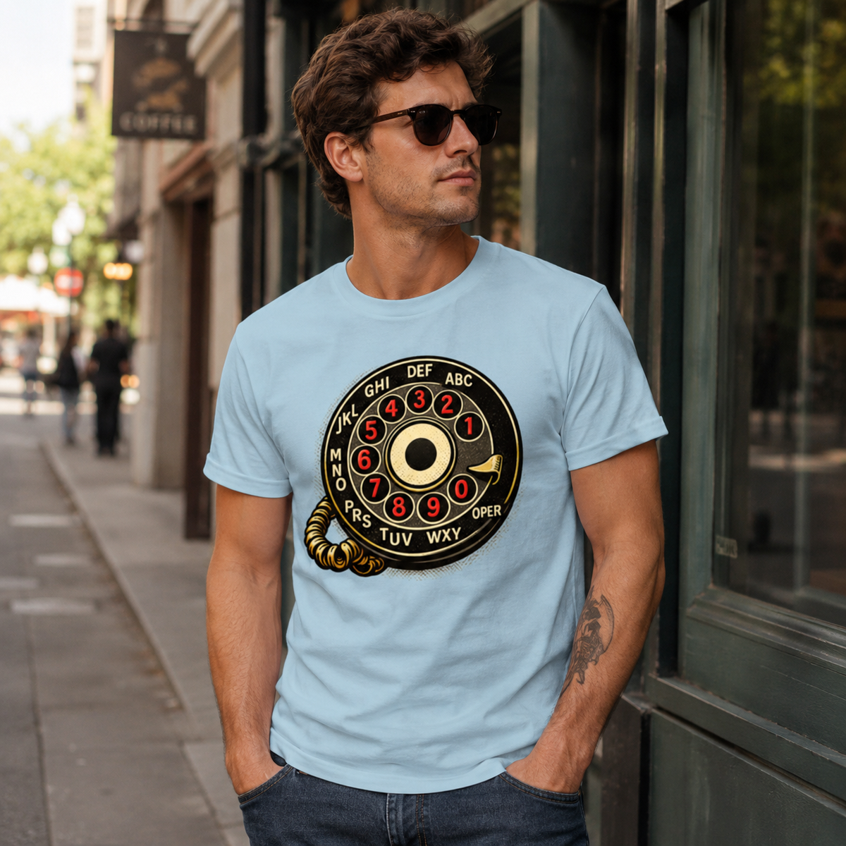 Vintage Rotary Phone Dial Pattern T-Shirt--VINT033
