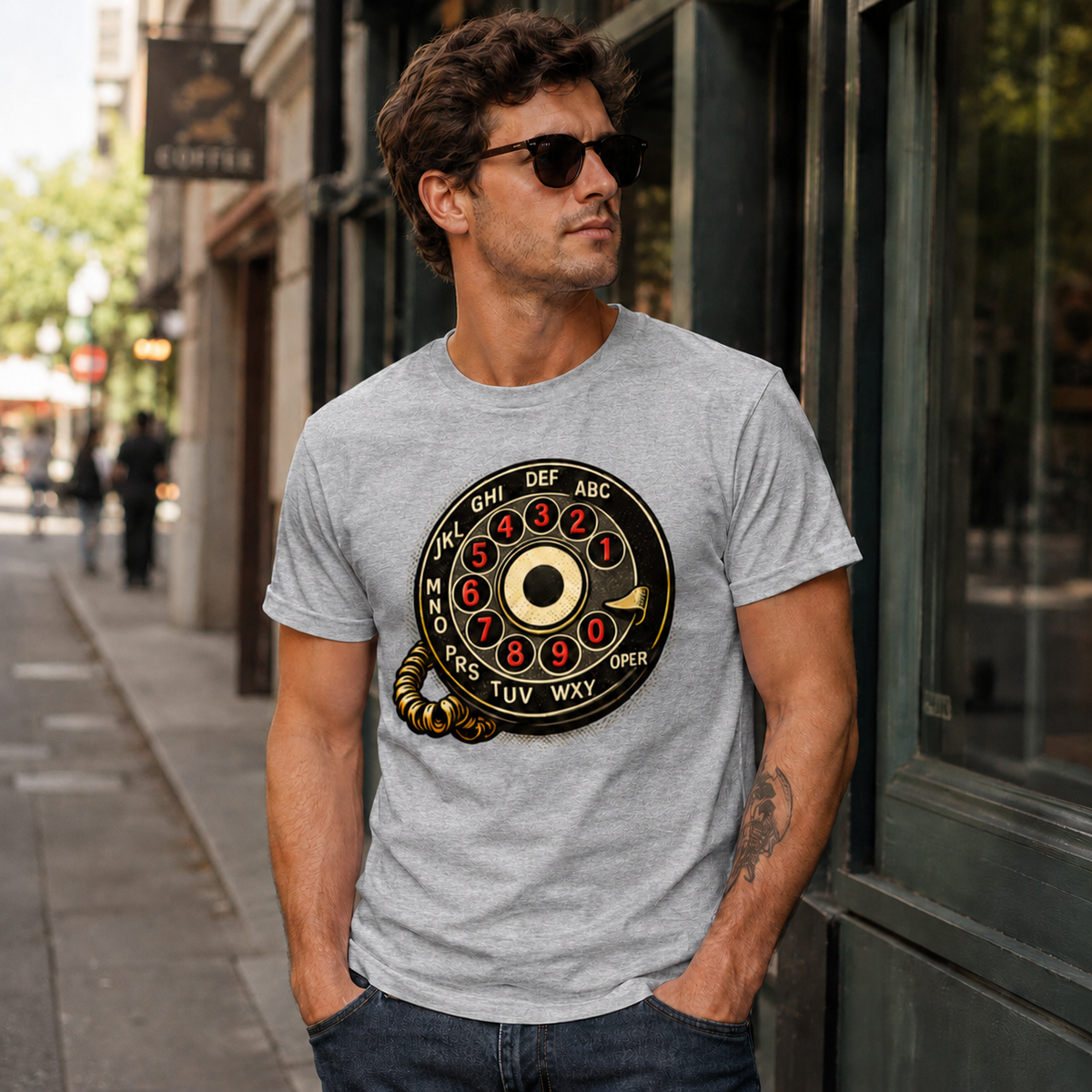 Vintage Rotary Phone Dial Pattern T-Shirt--VINT033