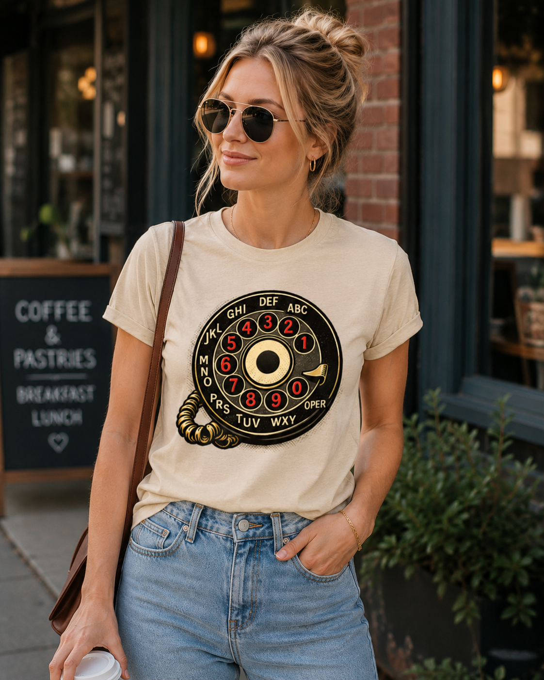 Vintage Rotary Phone Dial Pattern T-Shirt--VINT033