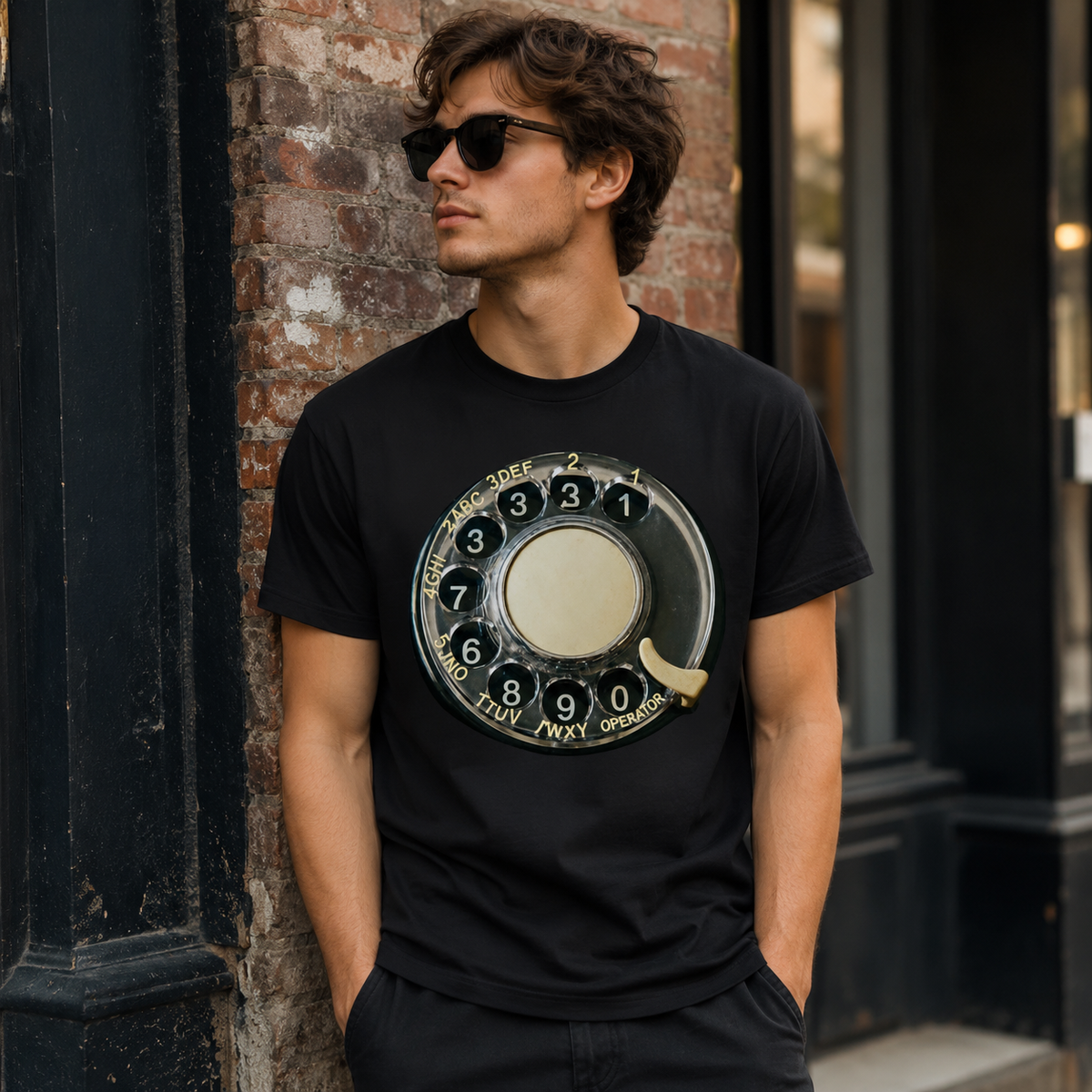 Vintage Rotary Phone Dial Pattern T-Shirt--VINT034