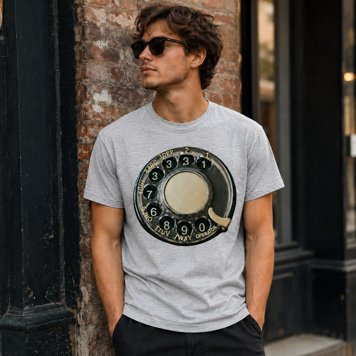 Vintage Rotary Phone Dial Pattern T-Shirt--VINT034