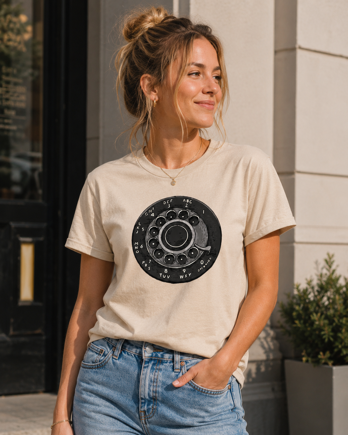 Vintage Rotary Phone Dial Pattern T-Shirt--VINT036