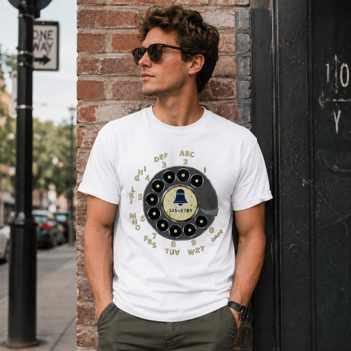 Vintage Rotary Phone Dial Pattern T-Shirt--VINT037