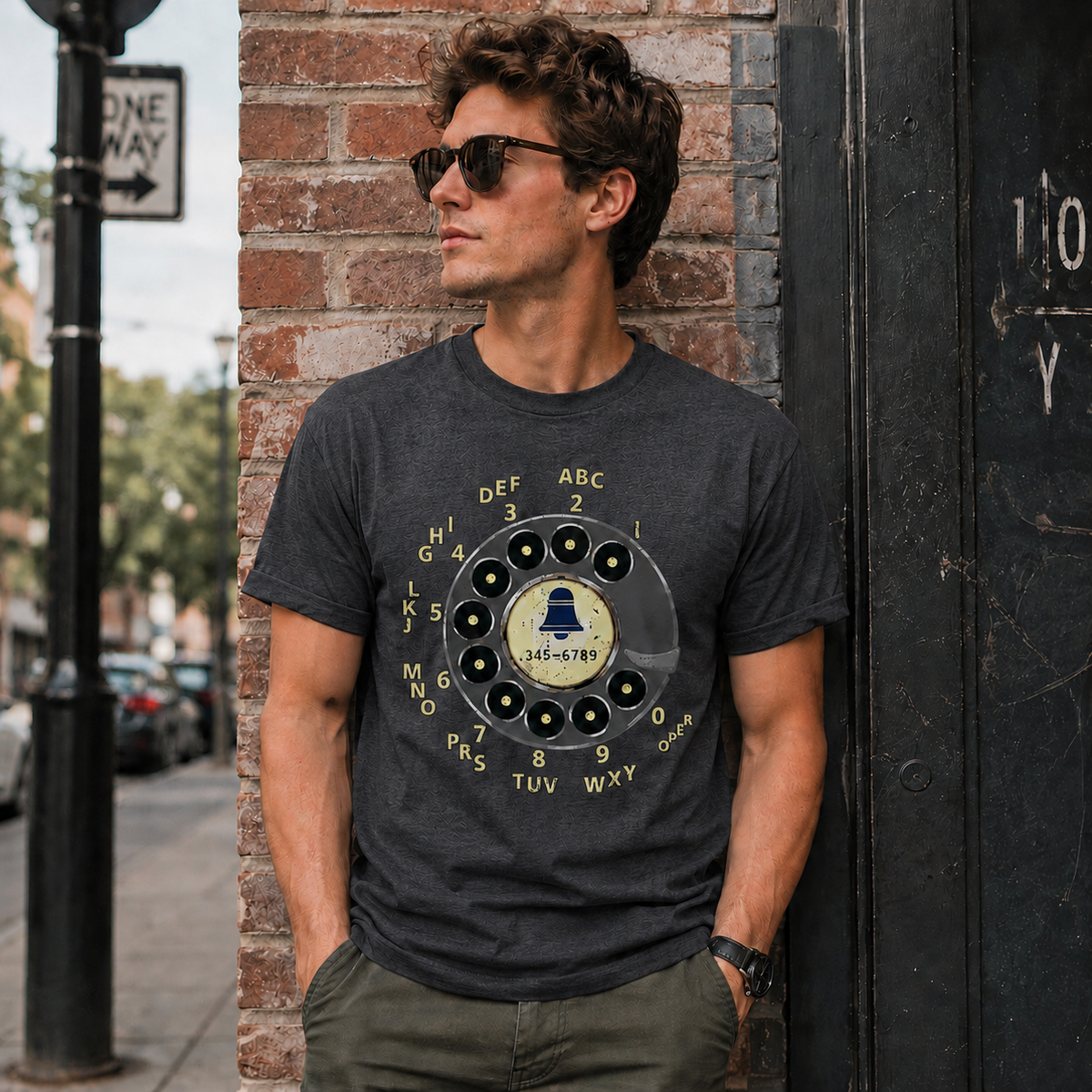 Vintage Rotary Phone Dial Pattern T-Shirt--VINT037
