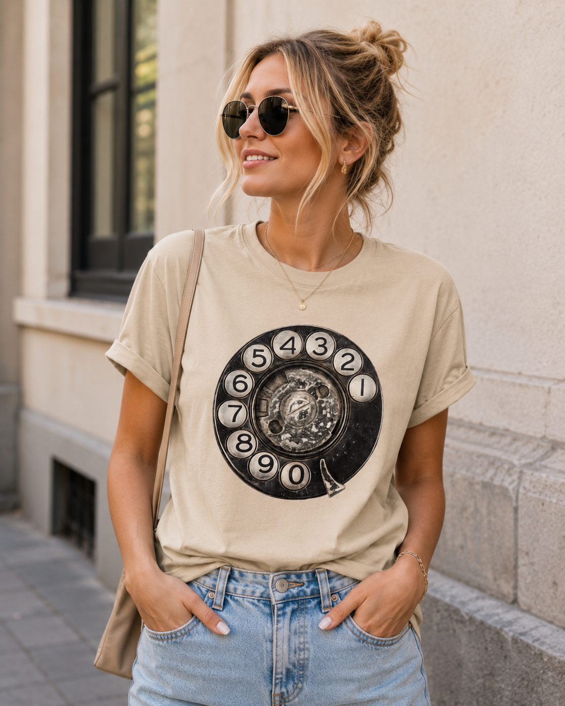Vintage Rotary Phone Dial Pattern T-Shirt--VINT038