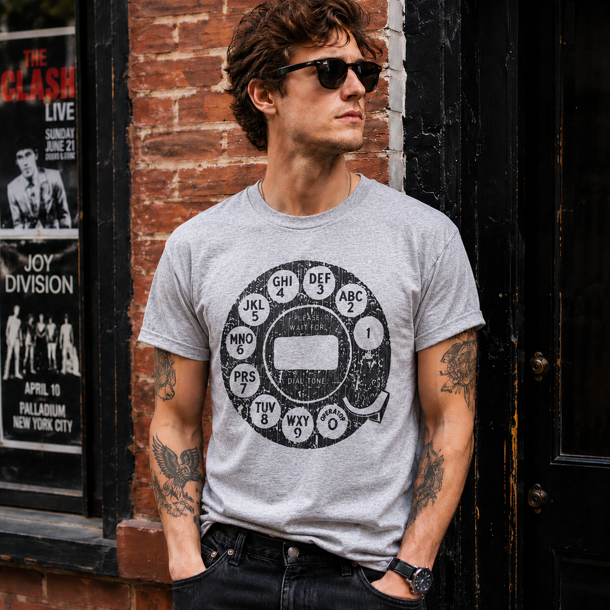 Vintage Rotary Phone Dial Pattern T-Shirt--VINT039