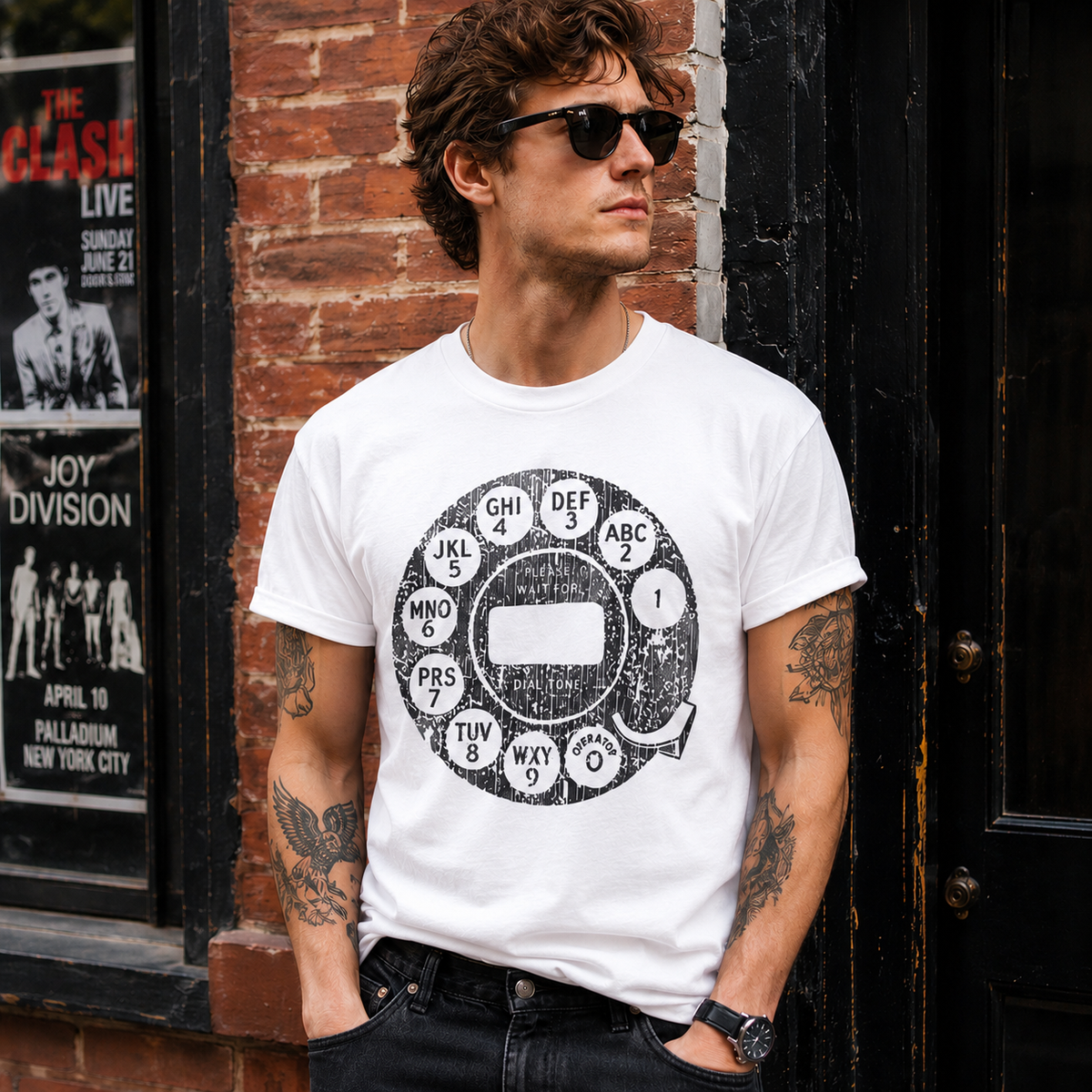 Vintage Rotary Phone Dial Pattern T-Shirt--VINT039