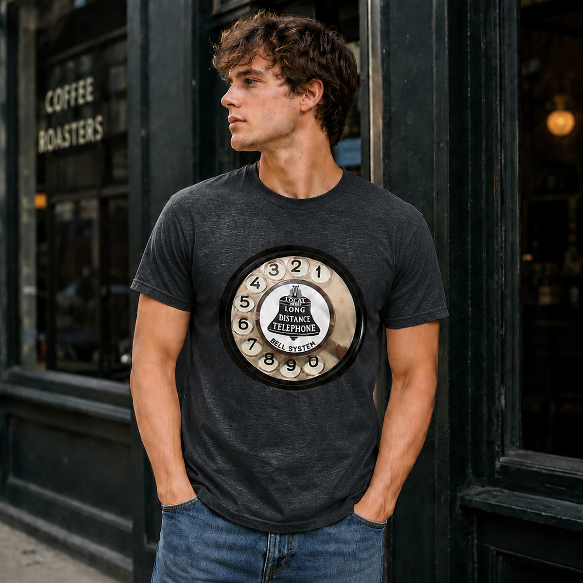 Vintage Rotary Phone Dial Pattern T-Shirt--VINT041
