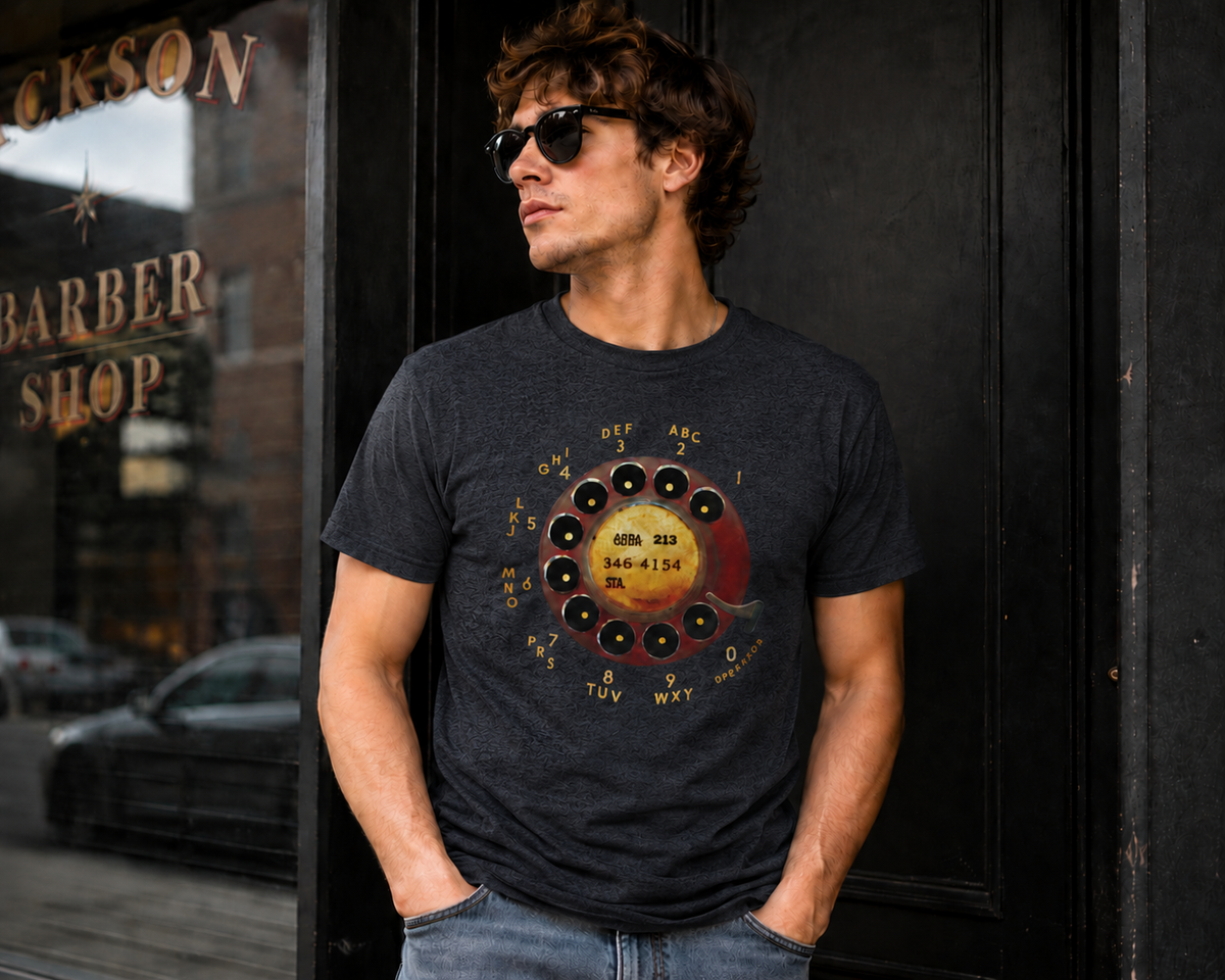 Vintage Rotary Phone Dial Pattern T-Shirt--VINT042