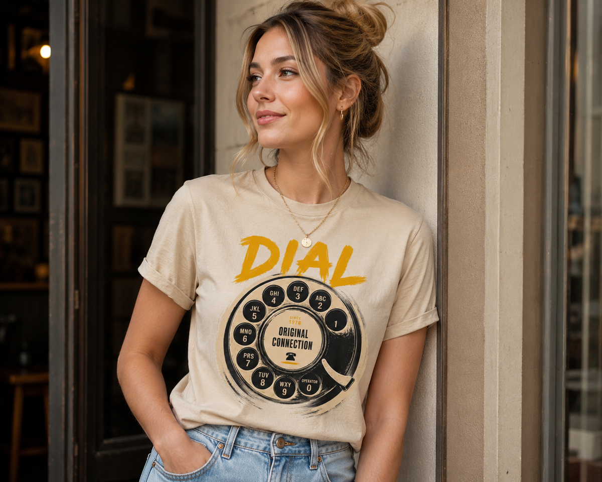Vintage Rotary Phone Dial Pattern T-Shirt--VINT043