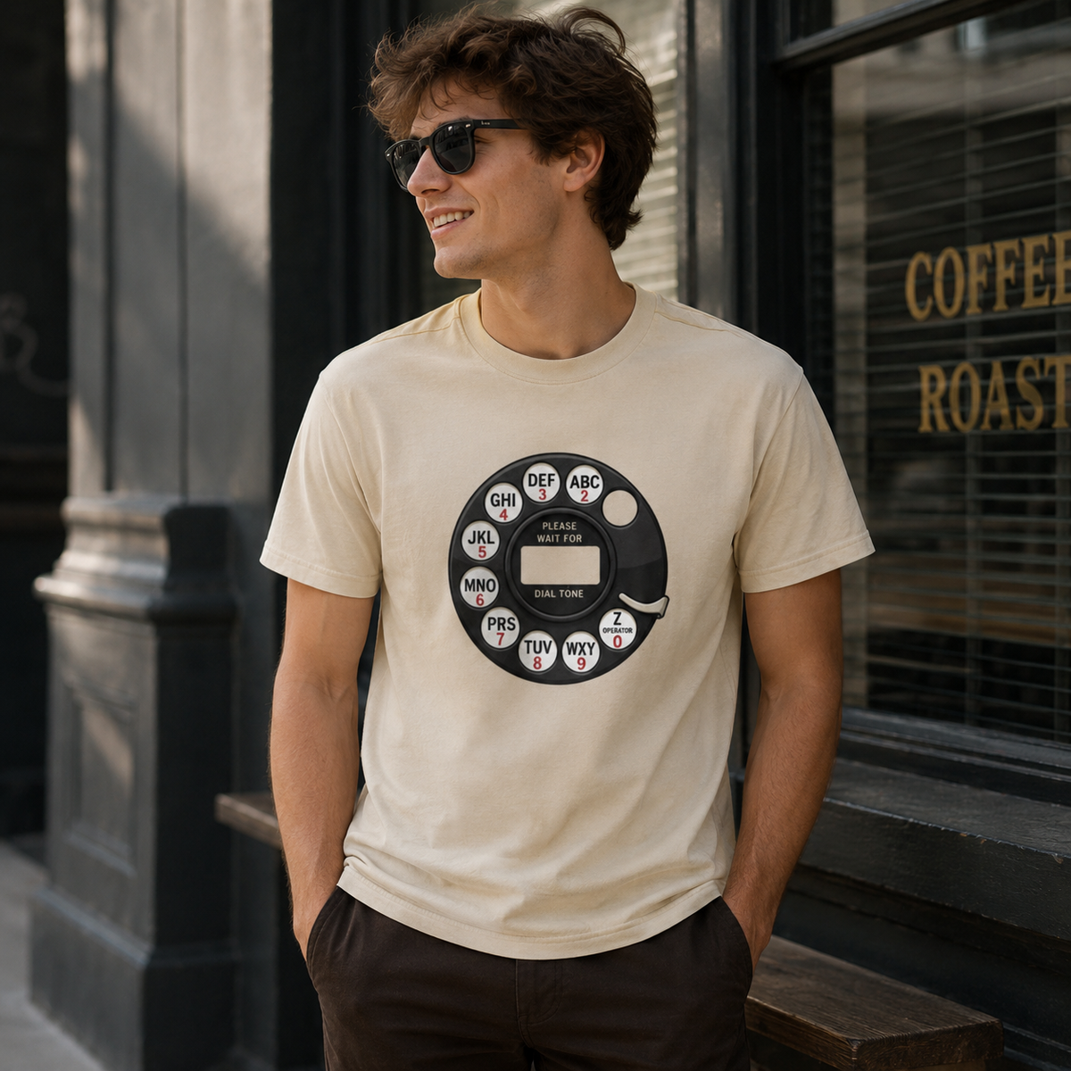 Vintage Rotary Phone Dial Pattern T-Shirt--VINT045