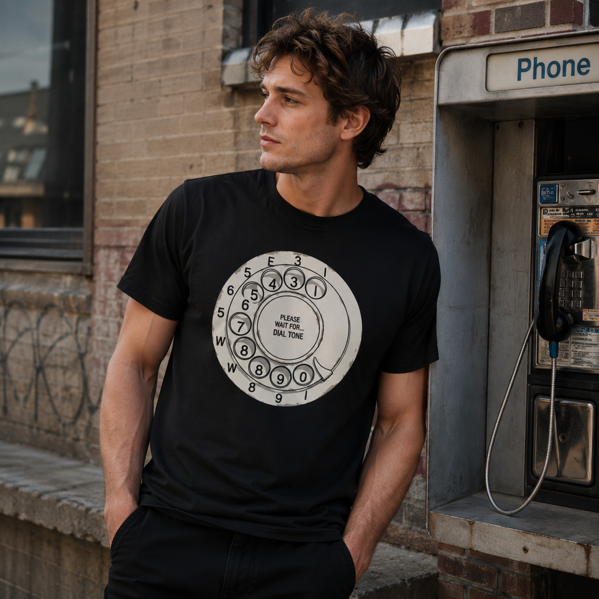 Vintage Rotary Phone Dial Pattern T-Shirt--VINT046