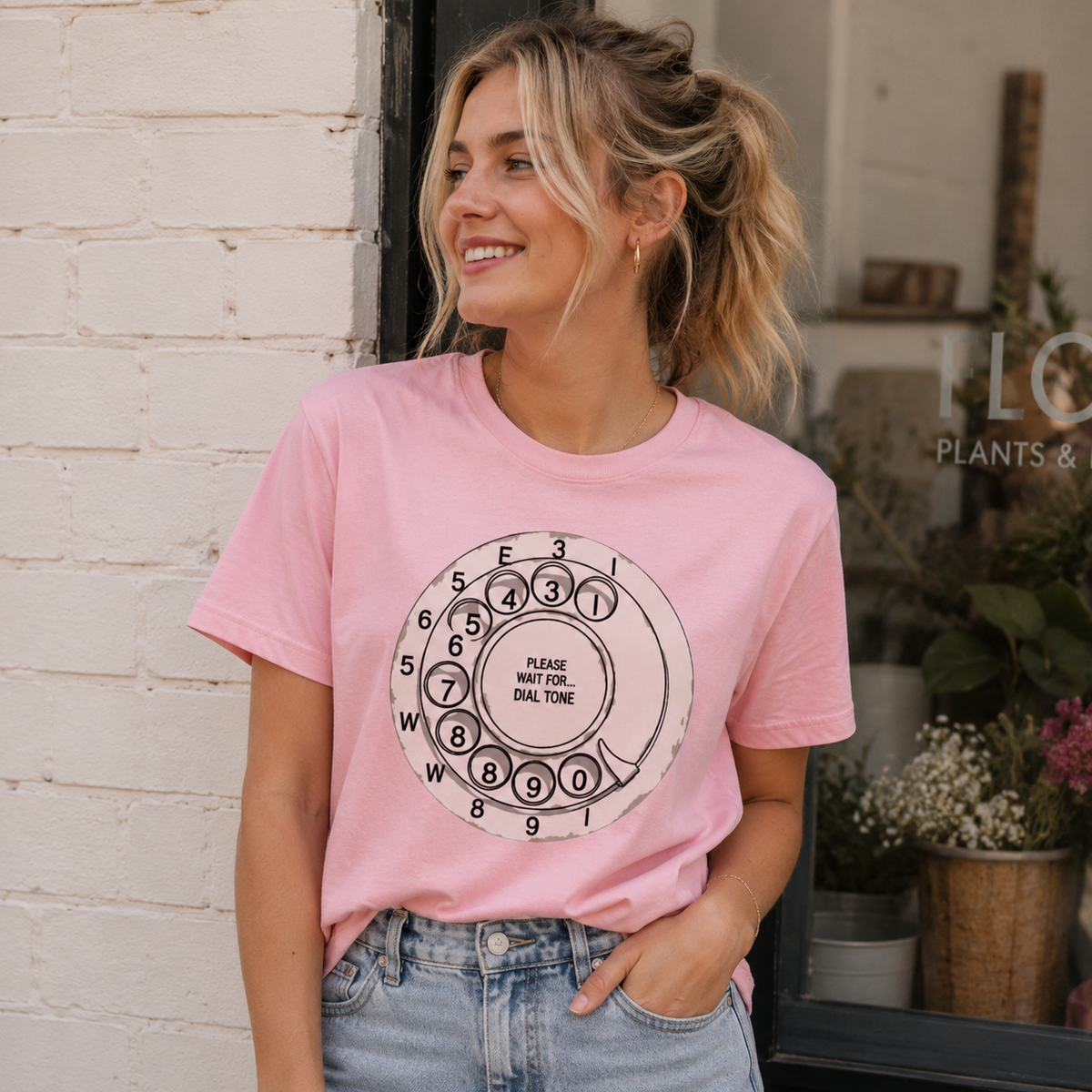 Vintage Rotary Phone Dial Pattern T-Shirt--VINT046