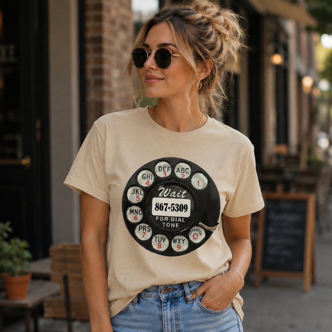 Vintage Rotary Phone Dial Pattern T-Shirt--VINT047