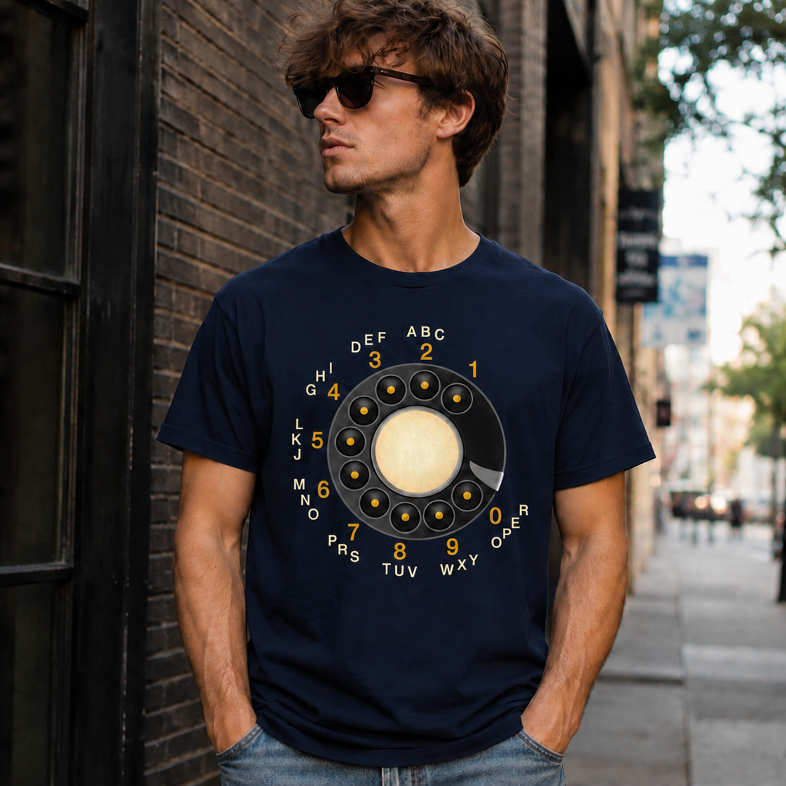 Vintage Rotary Phone Dial Pattern T-Shirt--VINT051