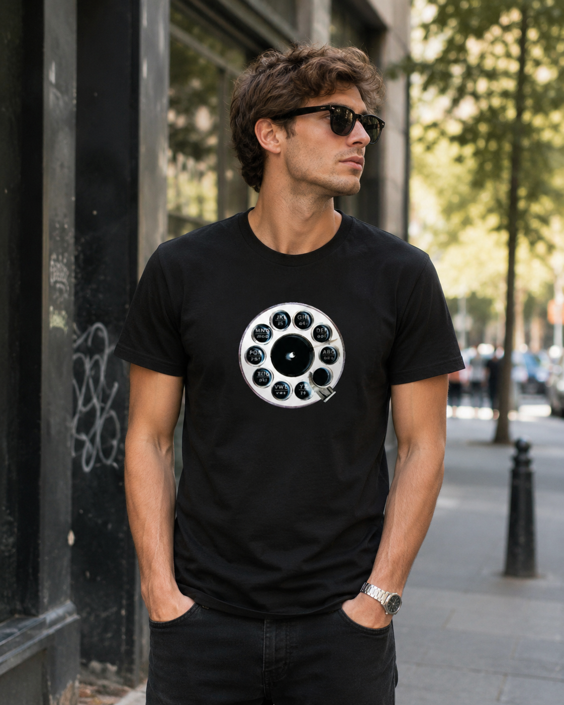 Vintage Rotary Phone Dial Pattern T-Shirt--VINT052