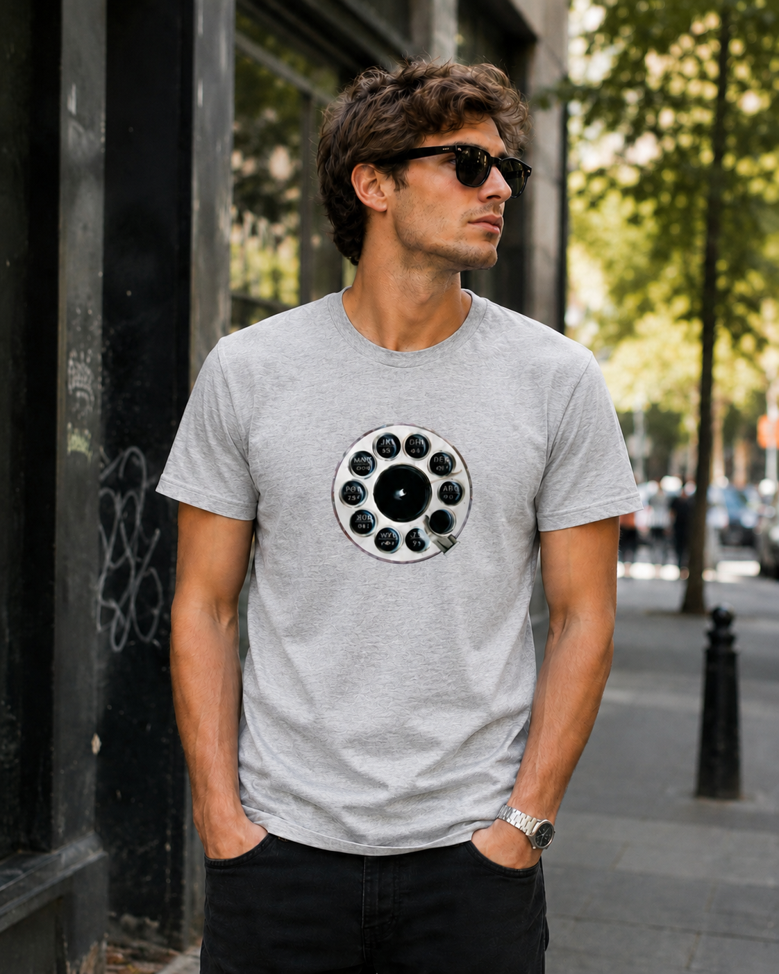 Vintage Rotary Phone Dial Pattern T-Shirt--VINT052