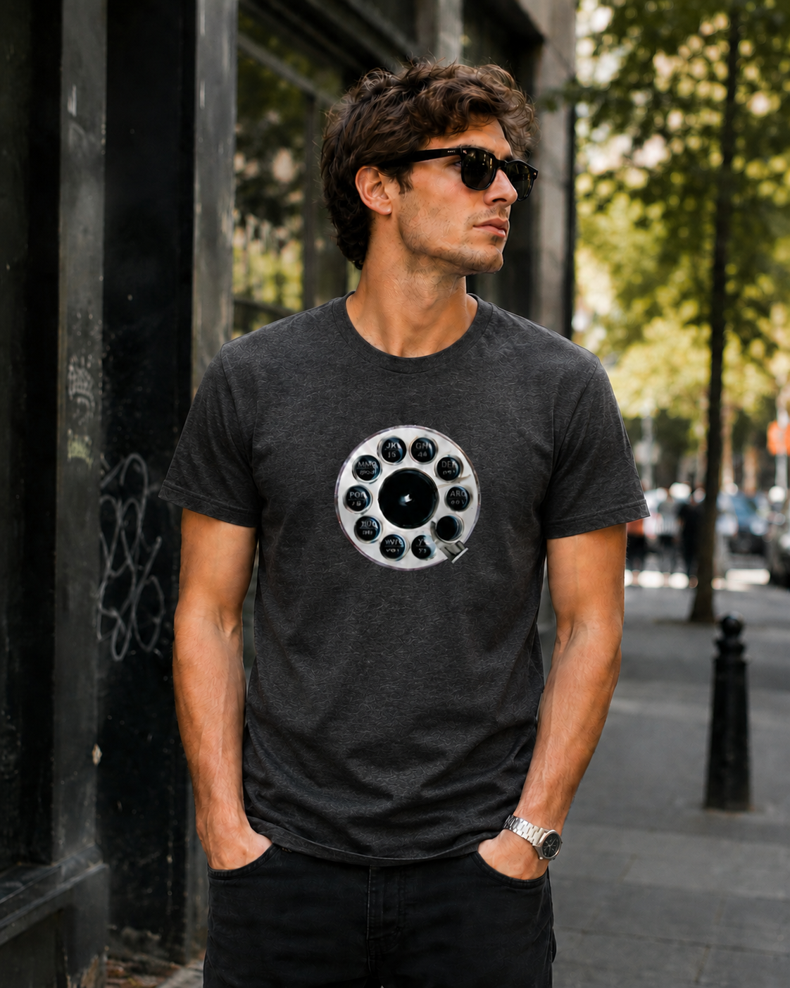 Vintage Rotary Phone Dial Pattern T-Shirt--VINT052