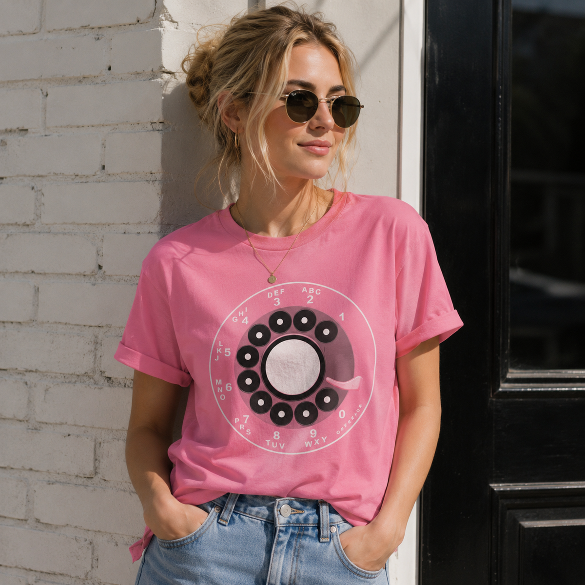 Vintage Rotary Phone Dial Pattern T-Shirt--VINT053