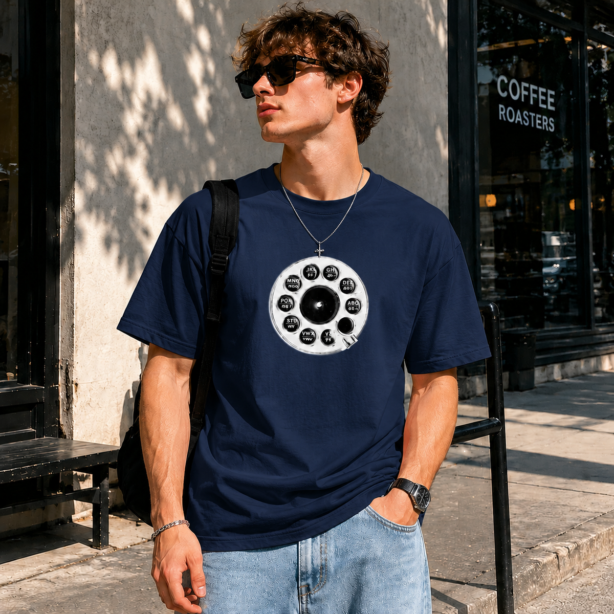 Vintage Rotary Phone Dial Pattern T-Shirt--VINT054