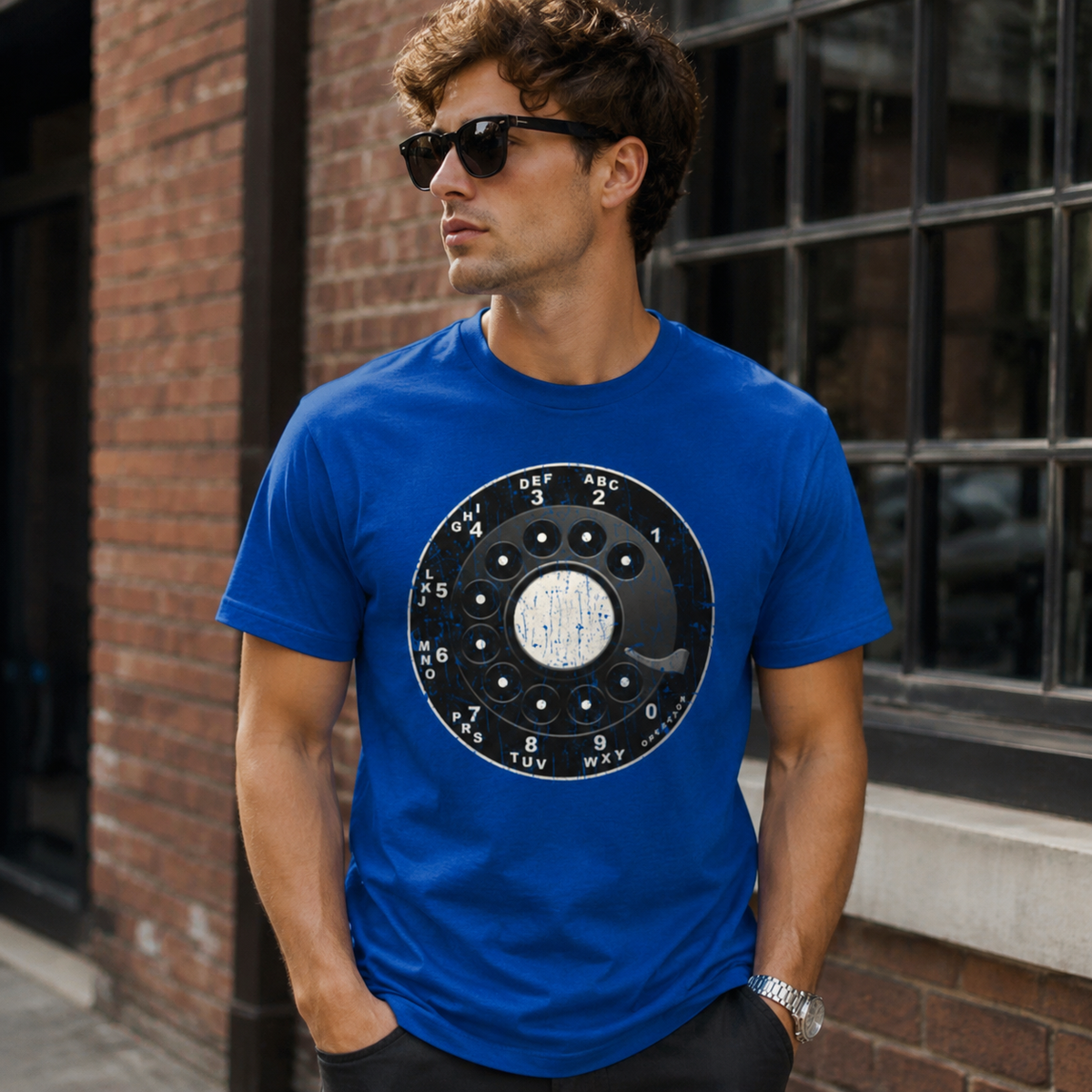 Vintage Rotary Phone Dial Pattern T-Shirt--VINT055