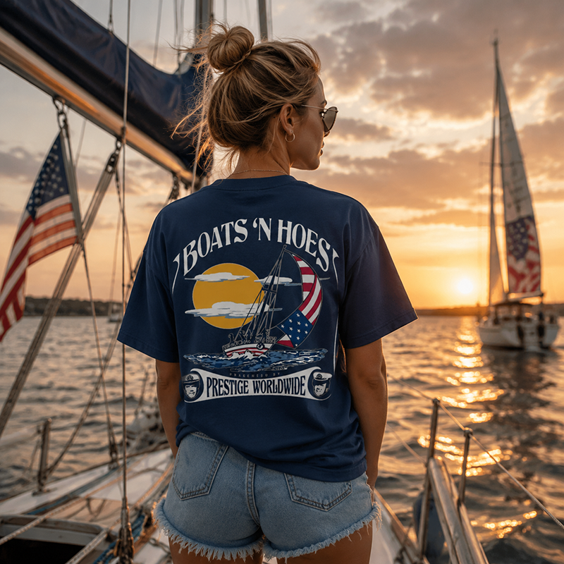 Boats N Hoes Vintage Sailing T-Shirt, Nautical American Coastal Graphic Tee