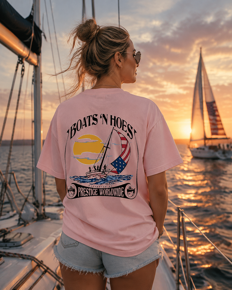 Boats N Hoes Vintage Sailing T-Shirt, Nautical American Coastal Graphic Tee