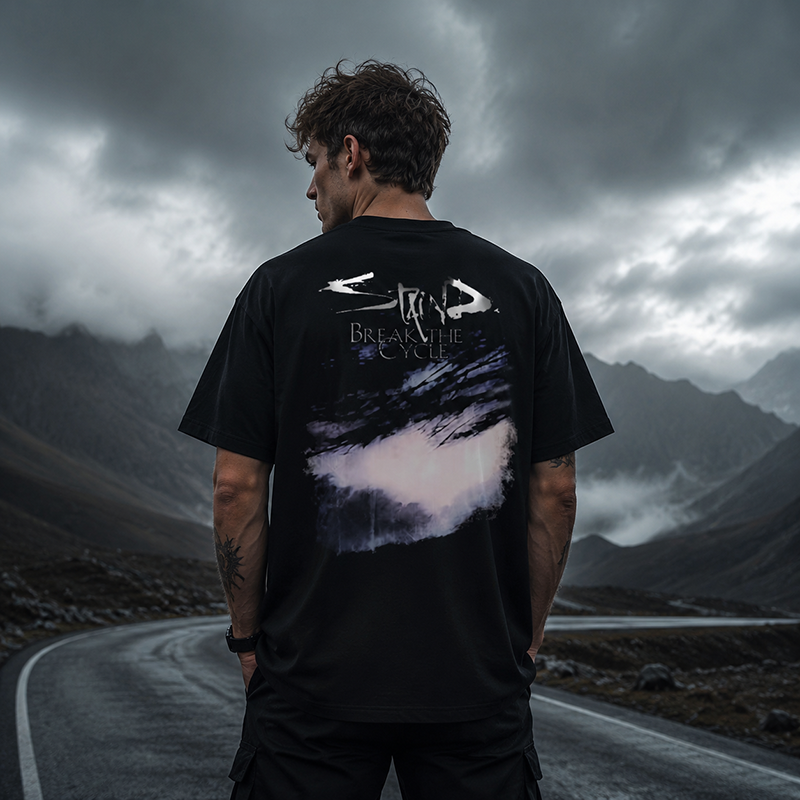 Break The Cycle Abstract Graphic T-Shirt with Dark Artistic Design for Modern Streetwear Style