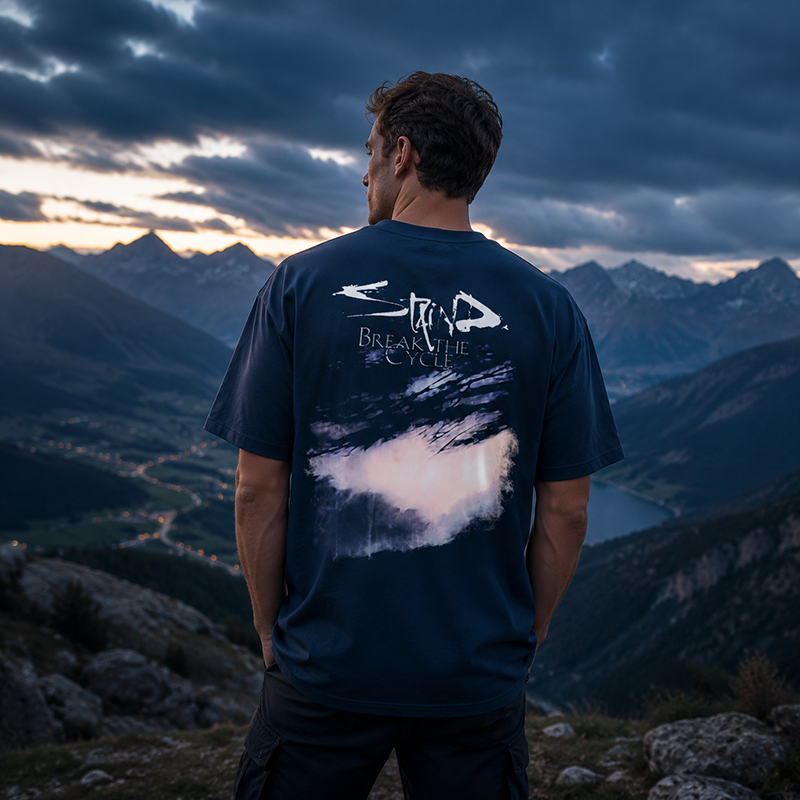 Break The Cycle Abstract Graphic T-Shirt with Dark Artistic Design for Modern Streetwear Style