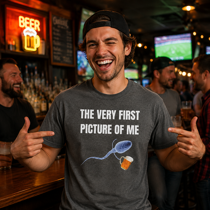 Funny Beer Lover T Shirt for Men Featuring A Hilarious First Picture Joke and Unique Meme Style Design
