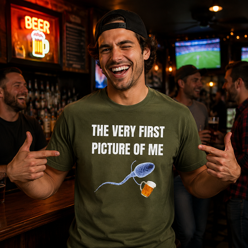 Funny Beer Lover T Shirt for Men Featuring A Hilarious First Picture Joke and Unique Meme Style Design