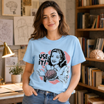 Funny “Use It” Brain Graphic T-Shirt with Retro Woman Design for Smart and Sarcastic Thinkers