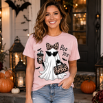 Boo Jee Chic Ghost Halloween T-Shirt with Leopard Print Accessories for Stylish Spooky Season Fans
