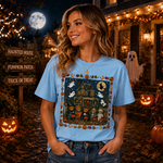 Vintage Halloween T Shirt for Men and Women Featuring Spooky Haunted House, Ghosts and Cute Trick or Treat Design