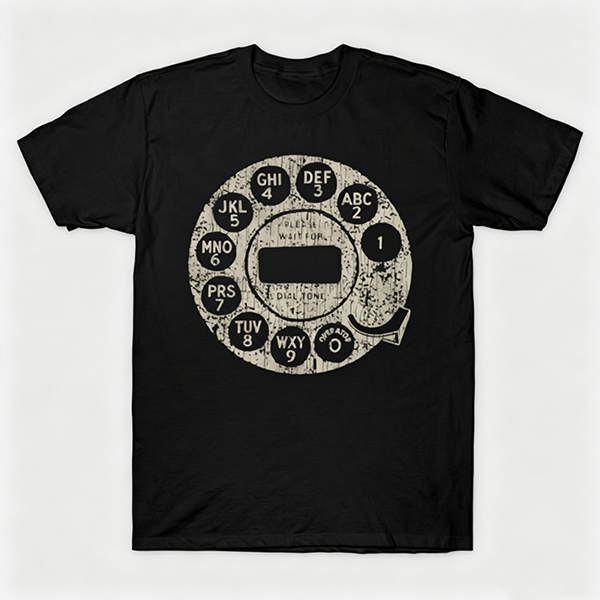 Vintage Rotary Phone Dial Pattern T-Shirt--VINT039