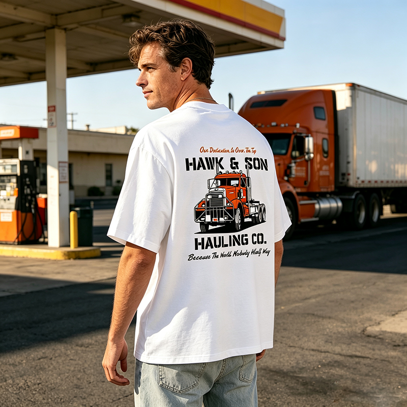 Hawk & Son Hauling Co. Vintage Truck Driver T-Shirt, Classic Heavy Haulage Graphic Tee
