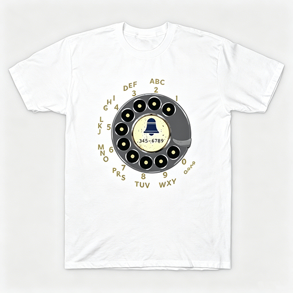Vintage Rotary Phone Dial Pattern T-Shirt--VINT037