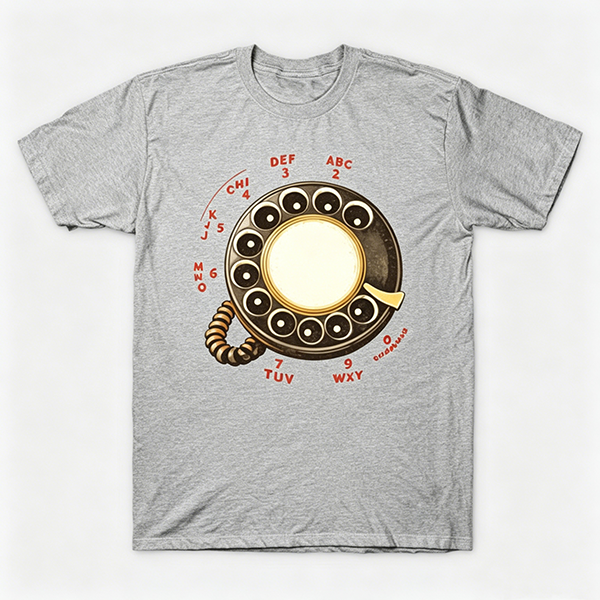 Vintage Rotary Phone Dial Pattern T-Shirt--VINT030