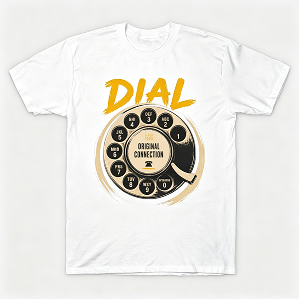Vintage Rotary Phone Dial Pattern T-Shirt--VINT043