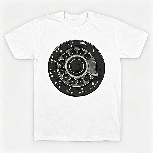 Vintage Rotary Phone Dial Pattern T-Shirt--VINT049